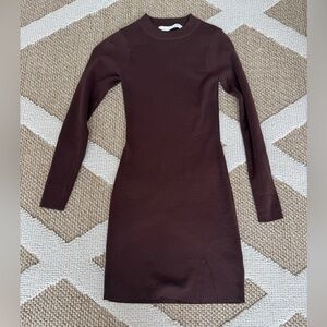 Altar'd State Brown Ribbed Bodycon Dress Long Sleeve with Slit
